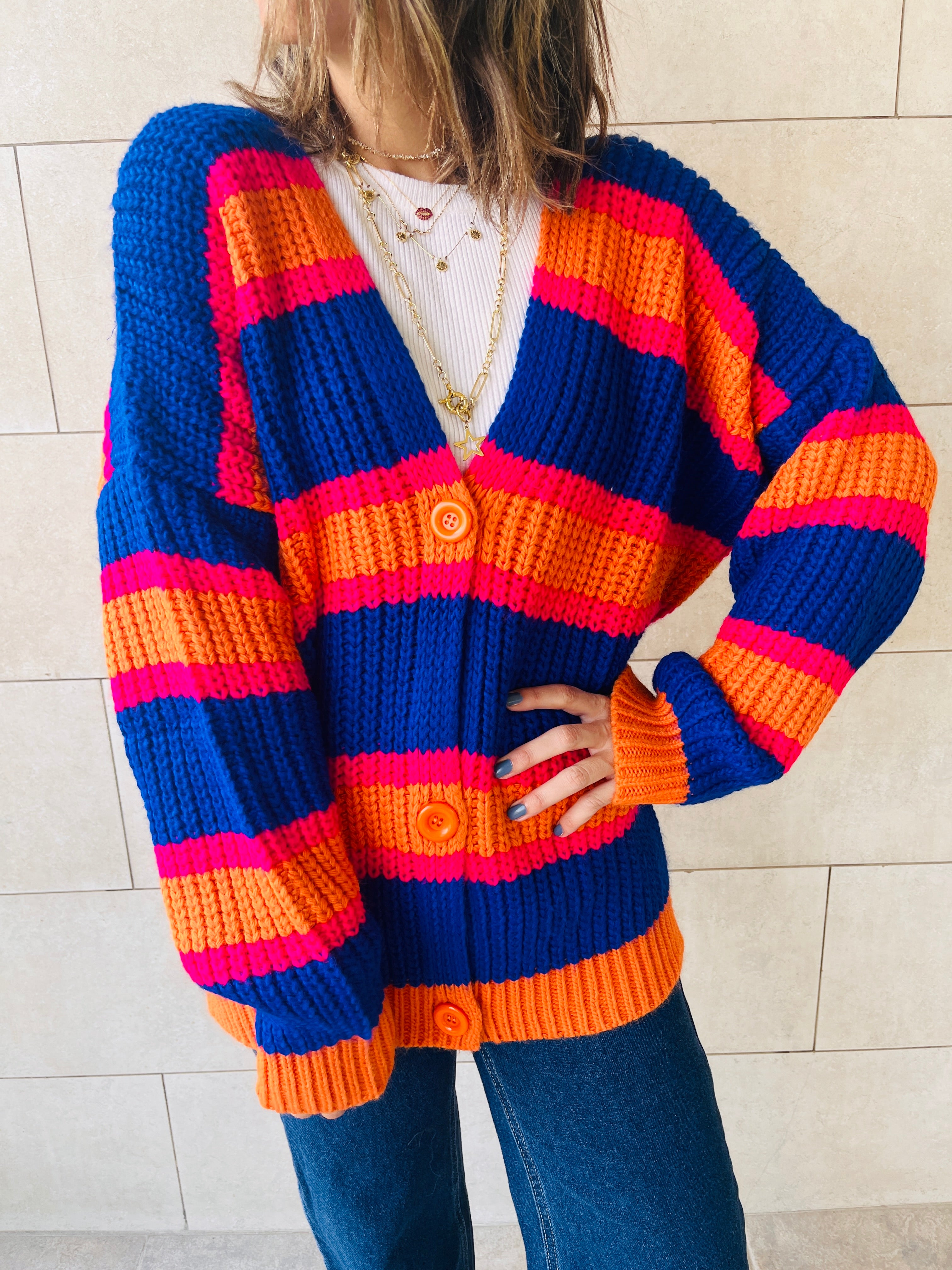 Blue & Orange Clear Skies Chunky Cardi
