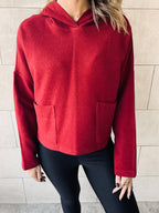 Burgundy Cropped Downtown Knit Hoodie