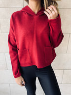 Burgundy Cropped Downtown Knit Hoodie