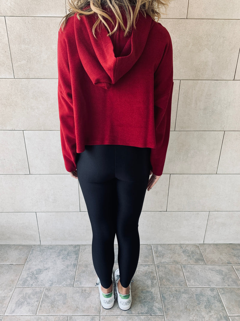 Burgundy Cropped Downtown Knit Hoodie