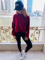 Burgundy Cropped Downtown Knit Hoodie