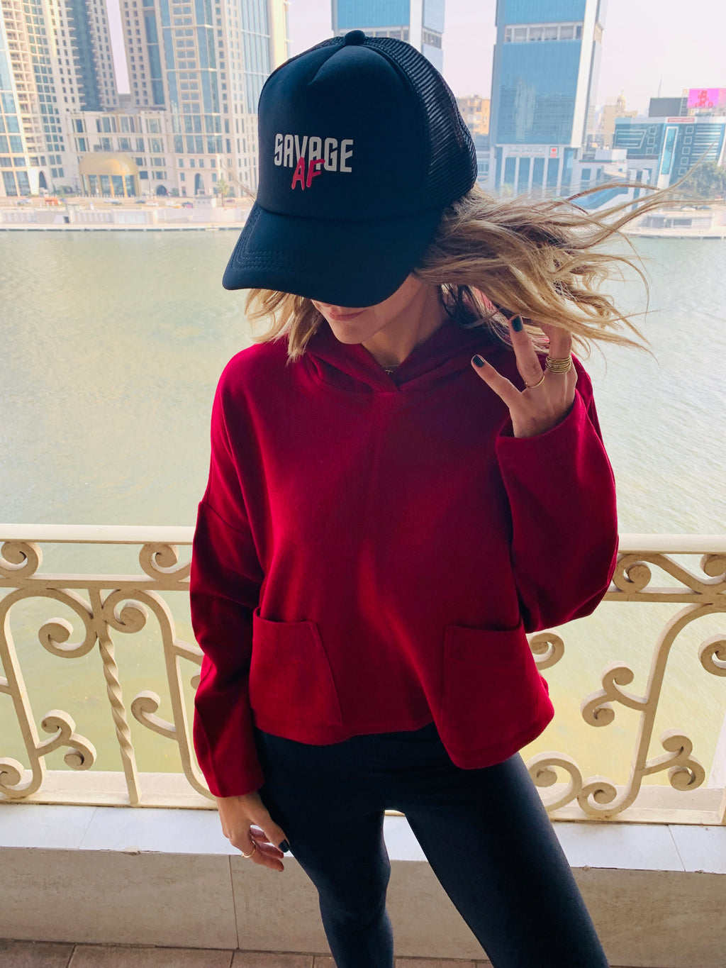 Burgundy Cropped Downtown Knit Hoodie