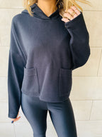 Black Cropped Downtown Knit Hoodie