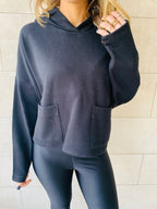 Black Cropped Downtown Knit Hoodie