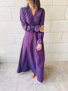 Purple Gathered Print Linen Dress