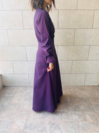 Purple Gathered Print Linen Dress
