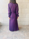 Purple Gathered Print Linen Dress
