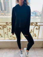 Black Cropped Downtown Knit Hoodie