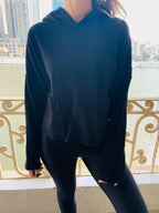 Black Cropped Downtown Knit Hoodie