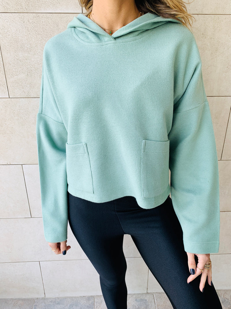 Mint Cropped Downtown Knit Hoodie