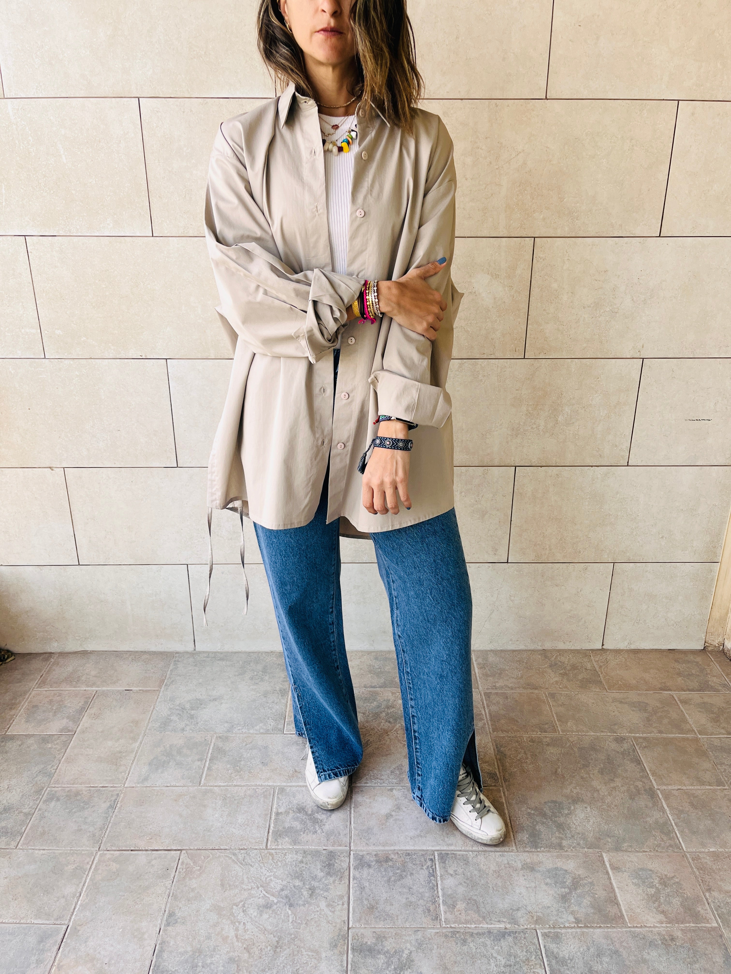 Beige Everywhere You Go Poplin Shirt