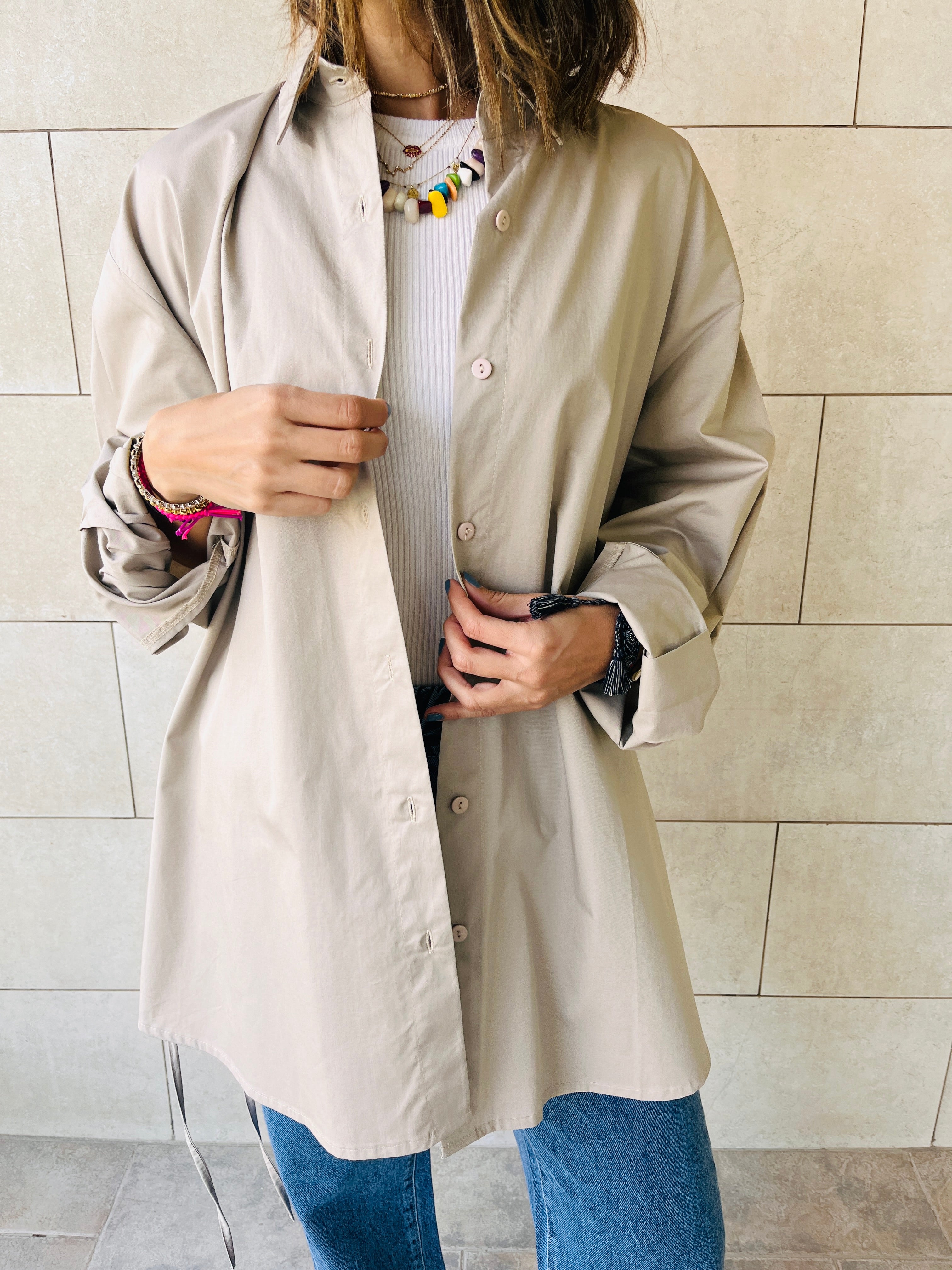 Beige Everywhere You Go Poplin Shirt