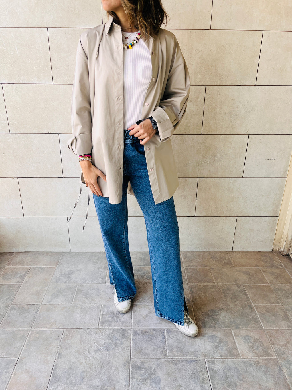 Beige Everywhere You Go Poplin Shirt