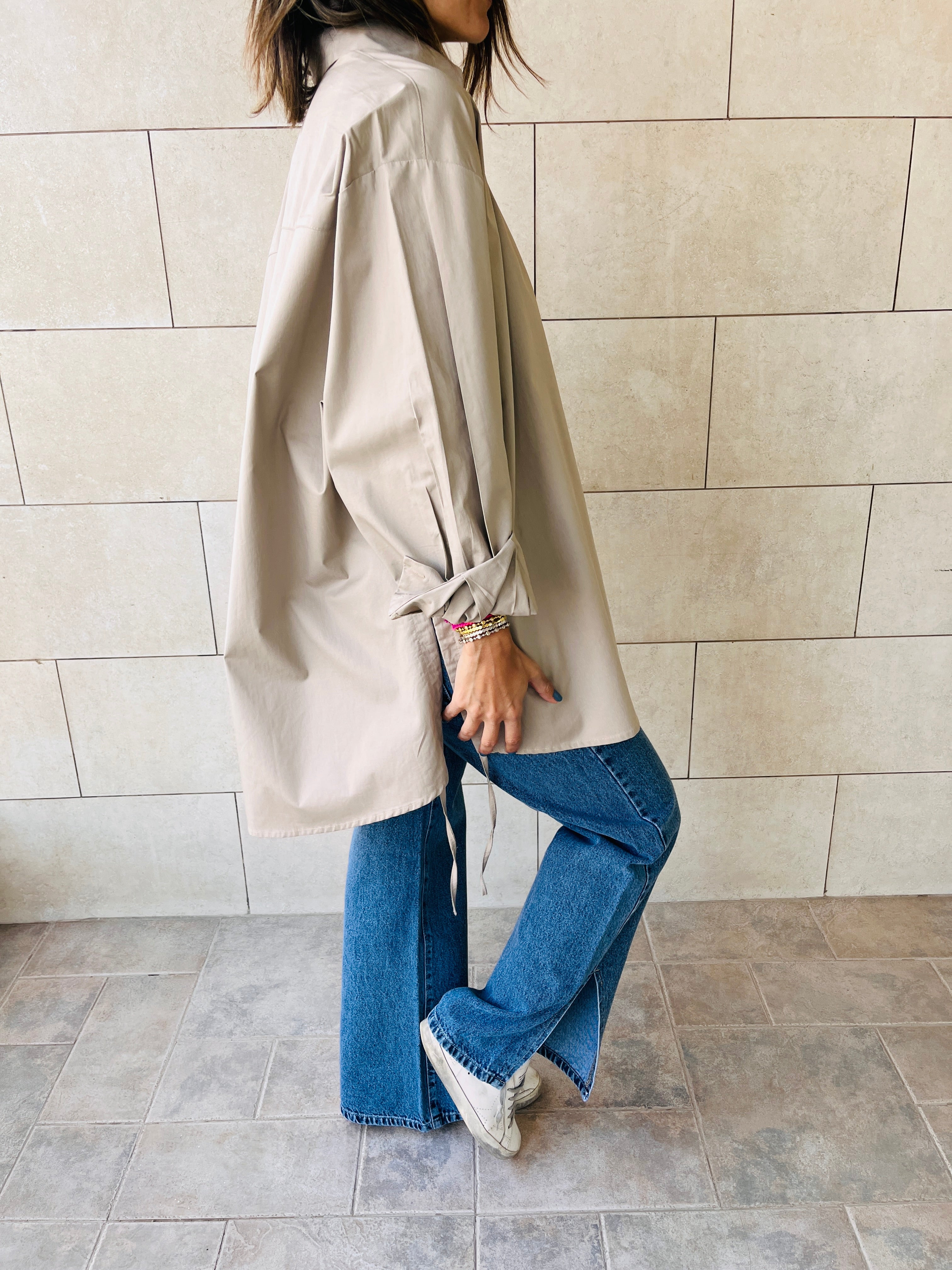 Beige Everywhere You Go Poplin Shirt