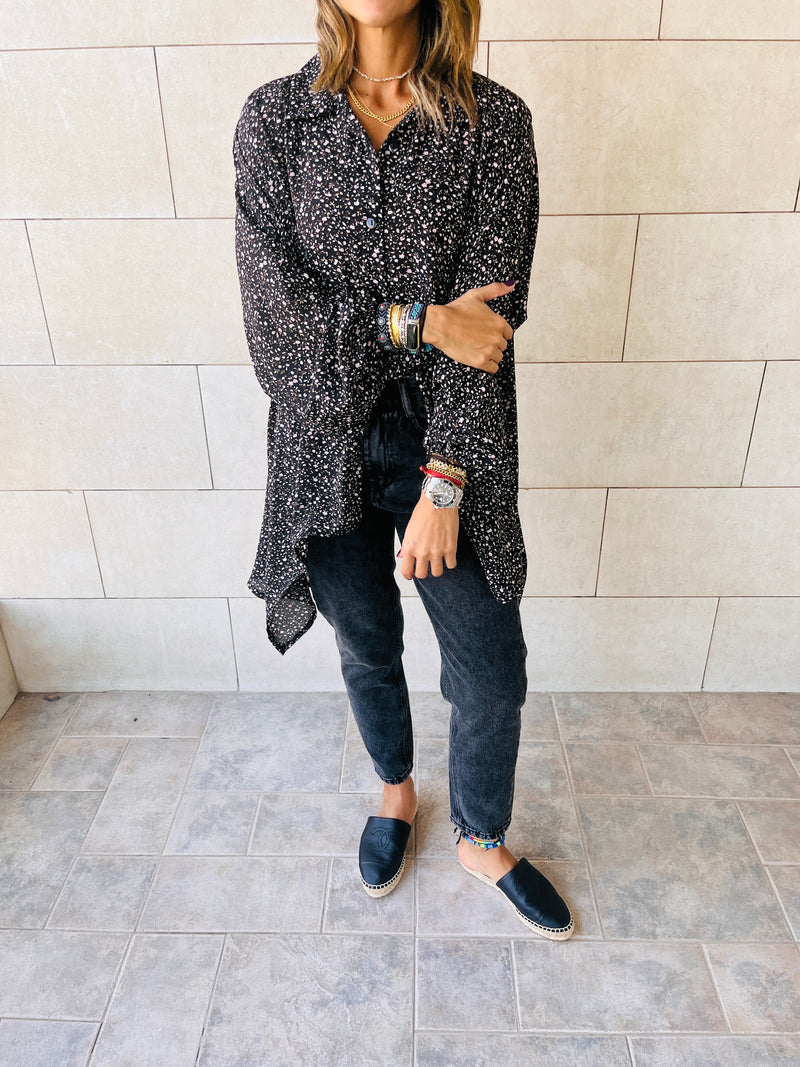 Black Chiffon High Low Shirt