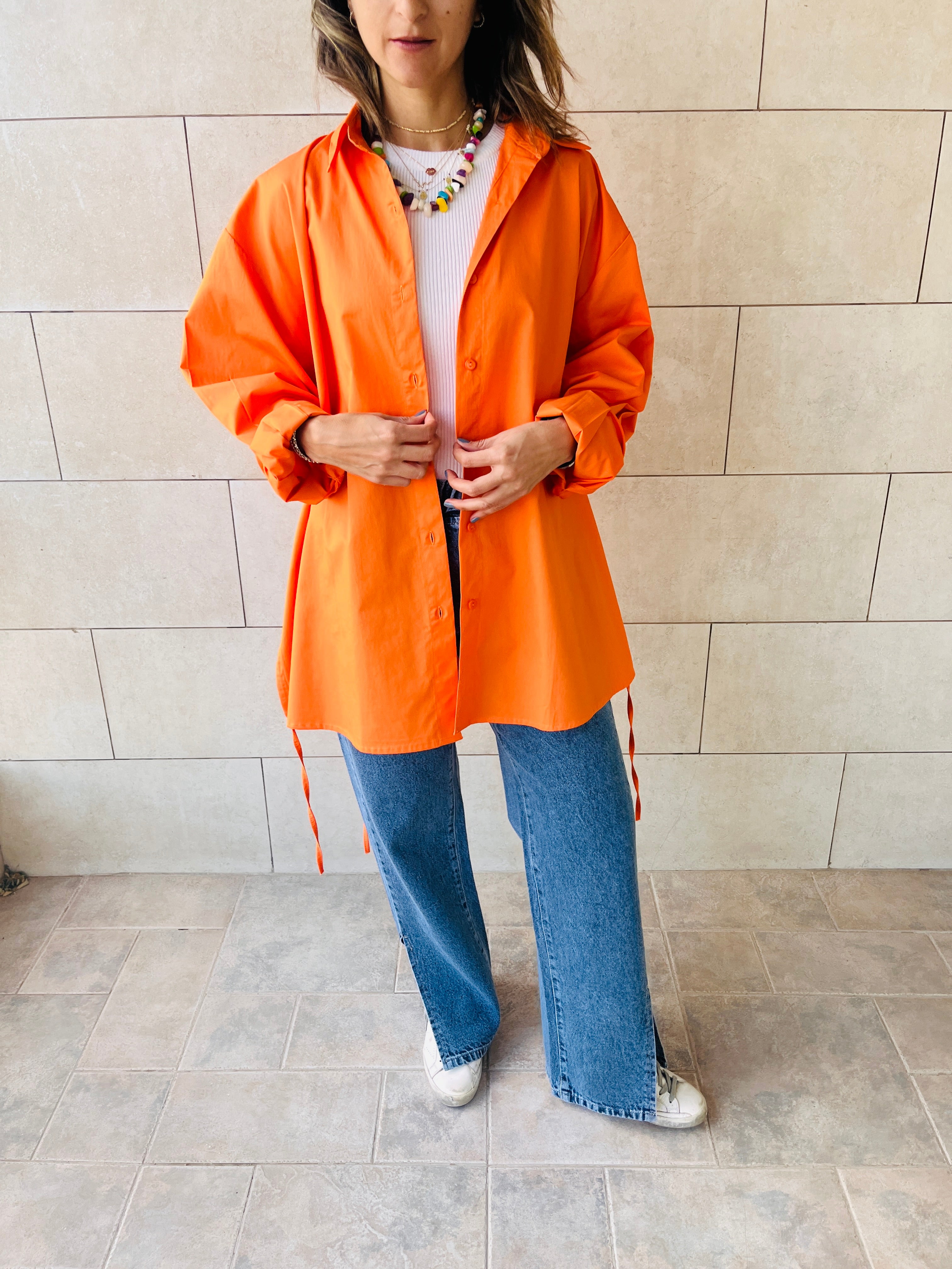 Orange Everywhere You Go Poplin Shirt