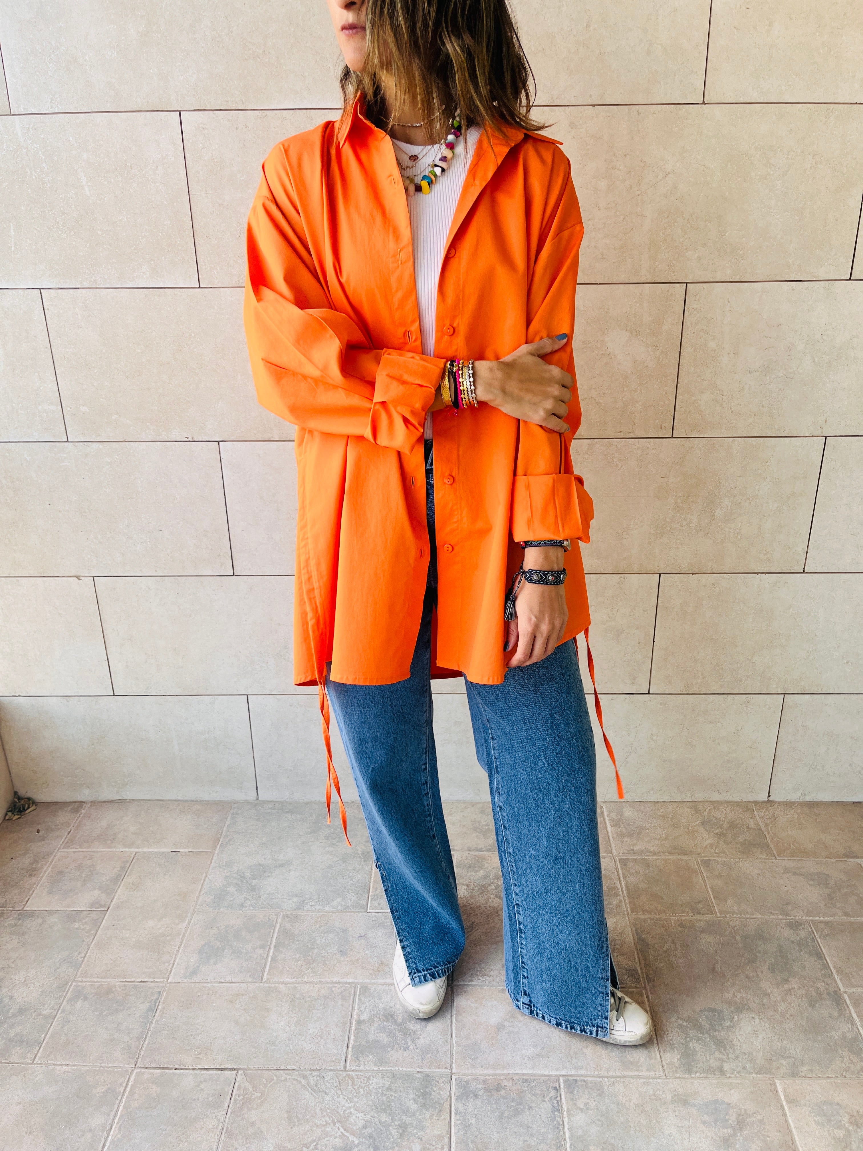 Orange Everywhere You Go Poplin Shirt