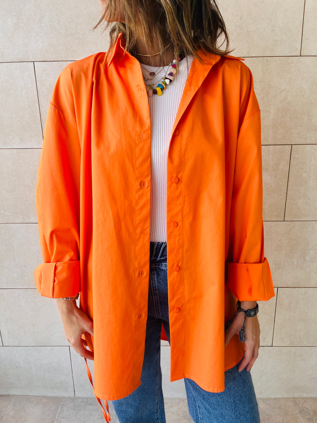 Orange Everywhere You Go Poplin Shirt
