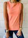 Baby Blue & White & Orange Sleeveless T-Shirt