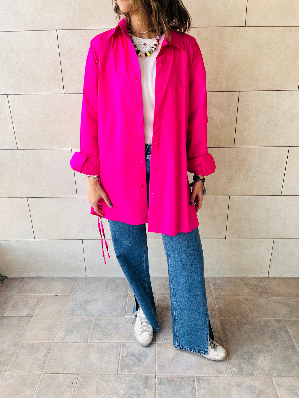 Fuchsia Everywhere You Go Poplin Shirt