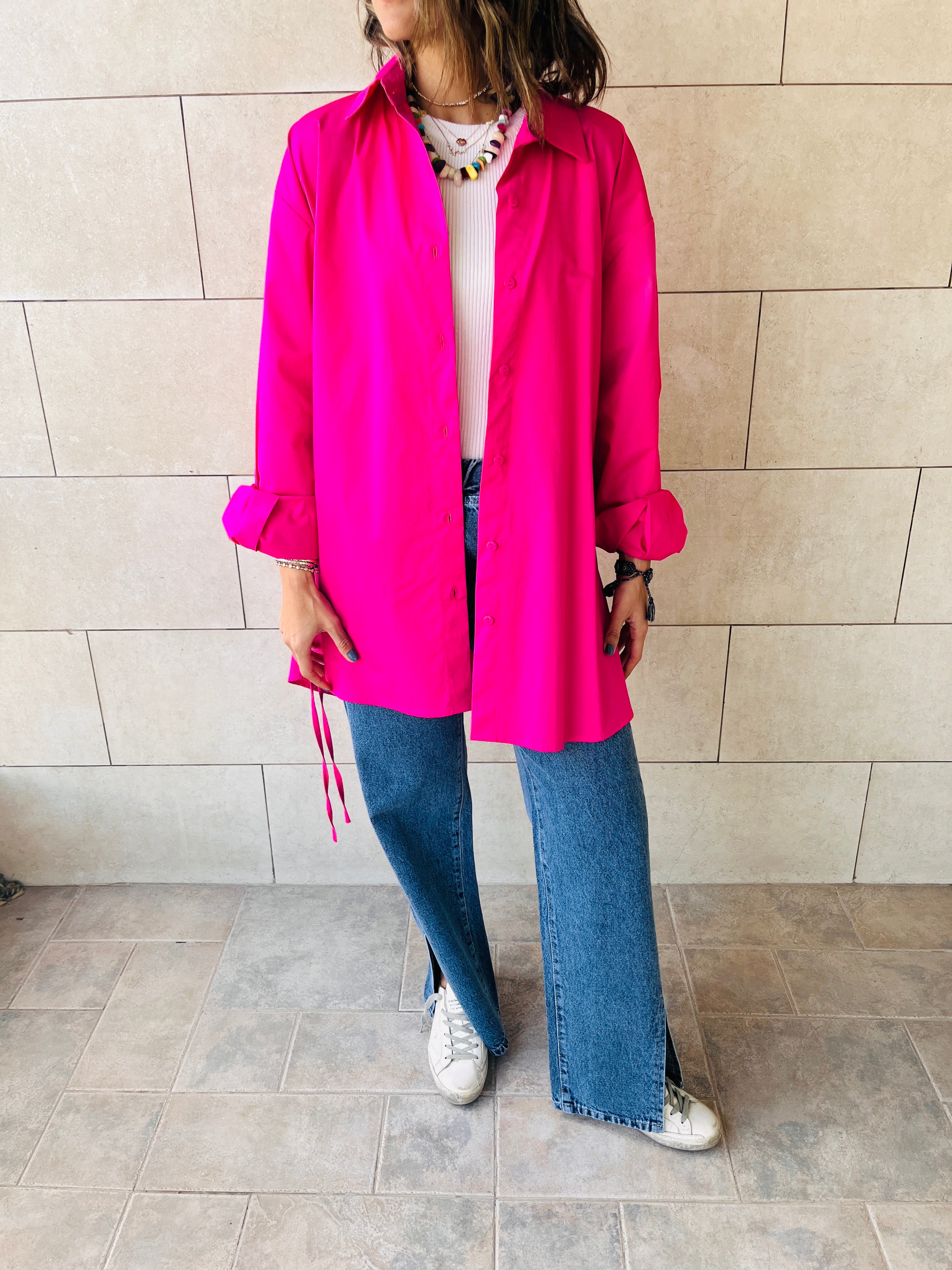 Fuchsia Everywhere You Go Poplin Shirt