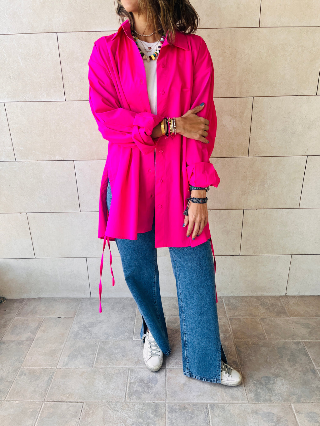 Fuchsia Everywhere You Go Poplin Shirt