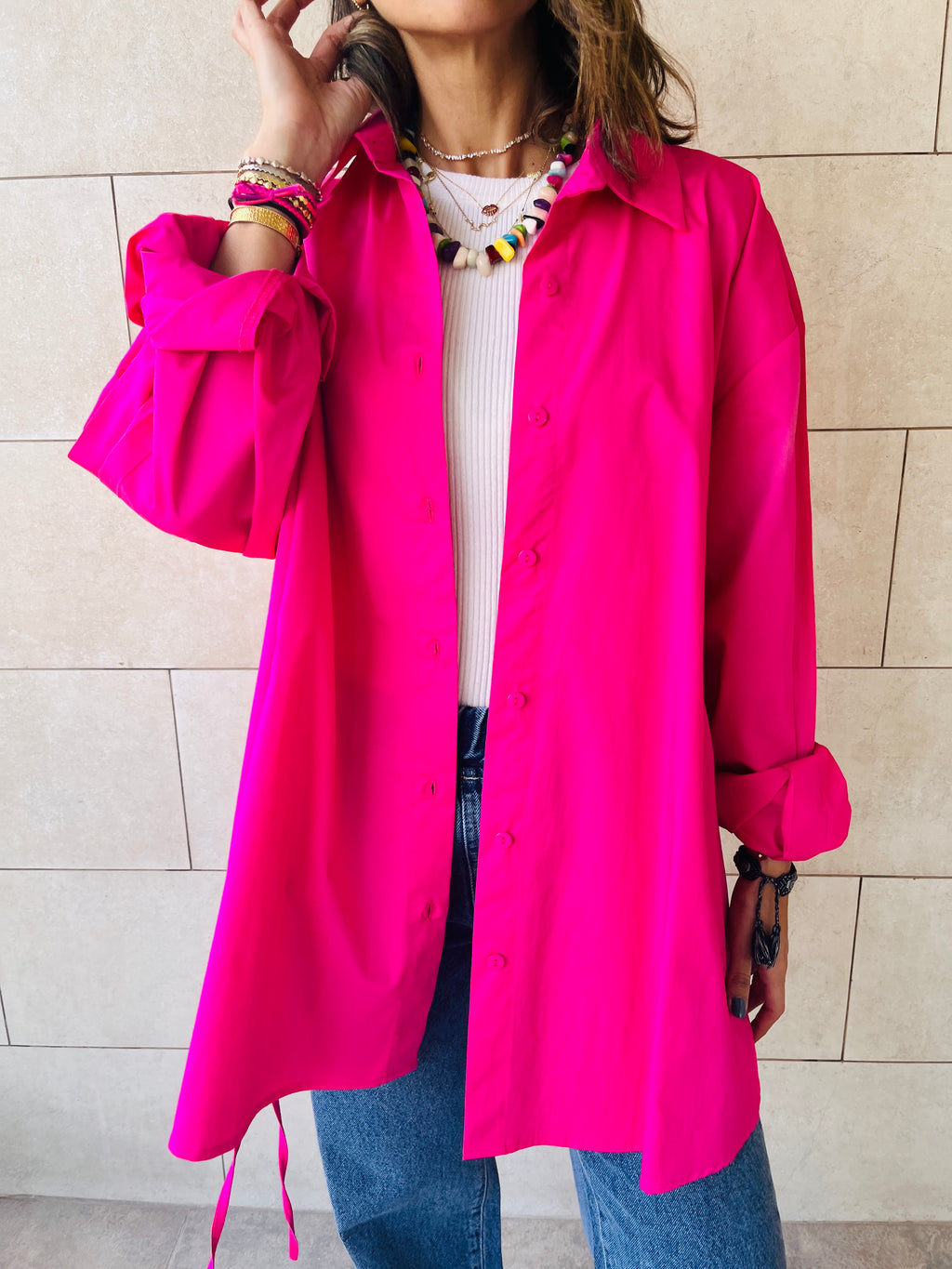 Fuchsia Everywhere You Go Poplin Shirt