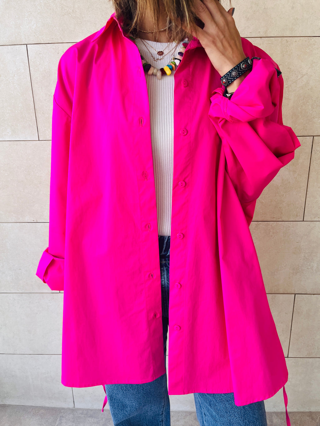 Fuchsia Everywhere You Go Poplin Shirt