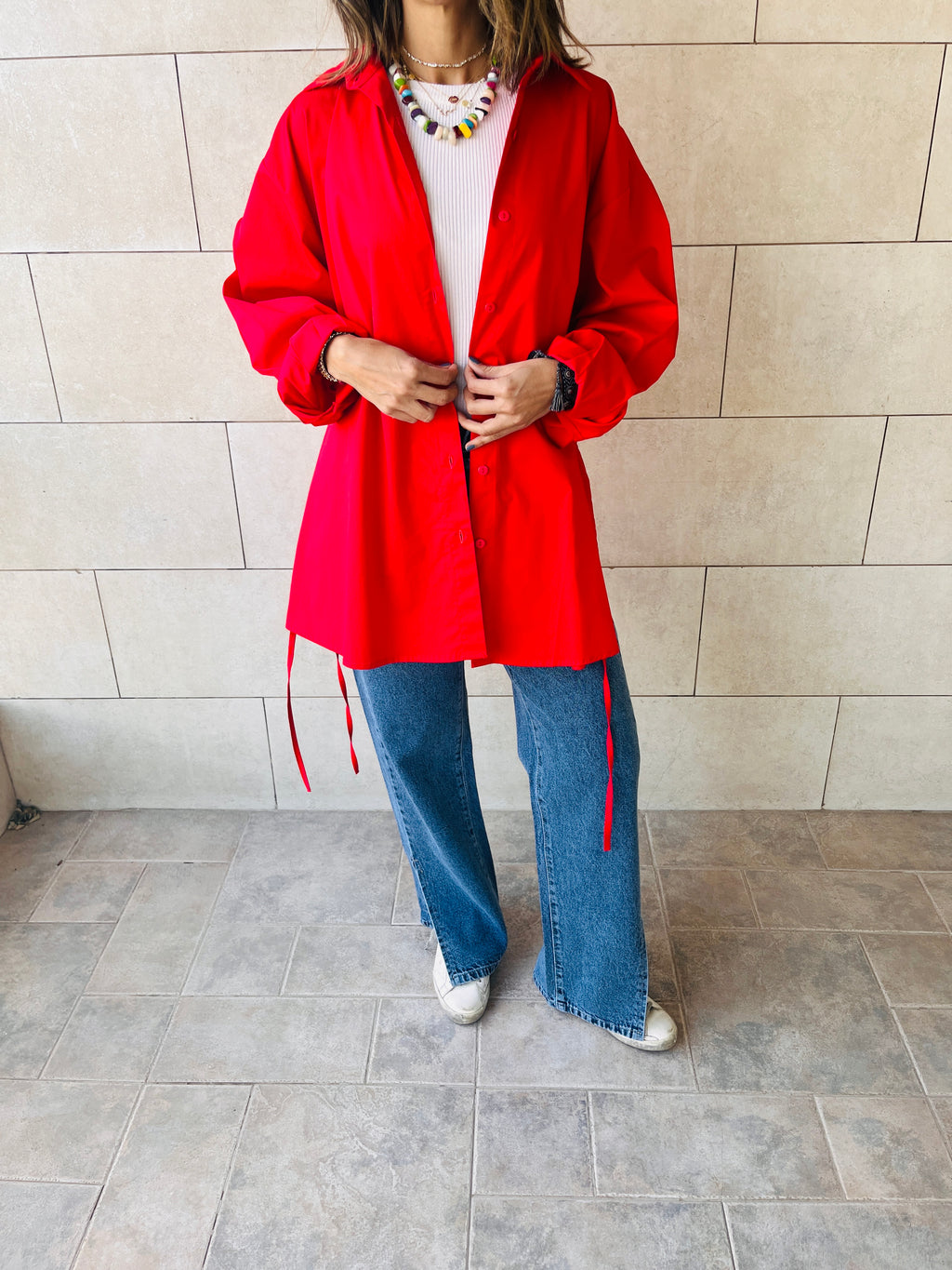 Red Everywhere You Go Poplin Shirt