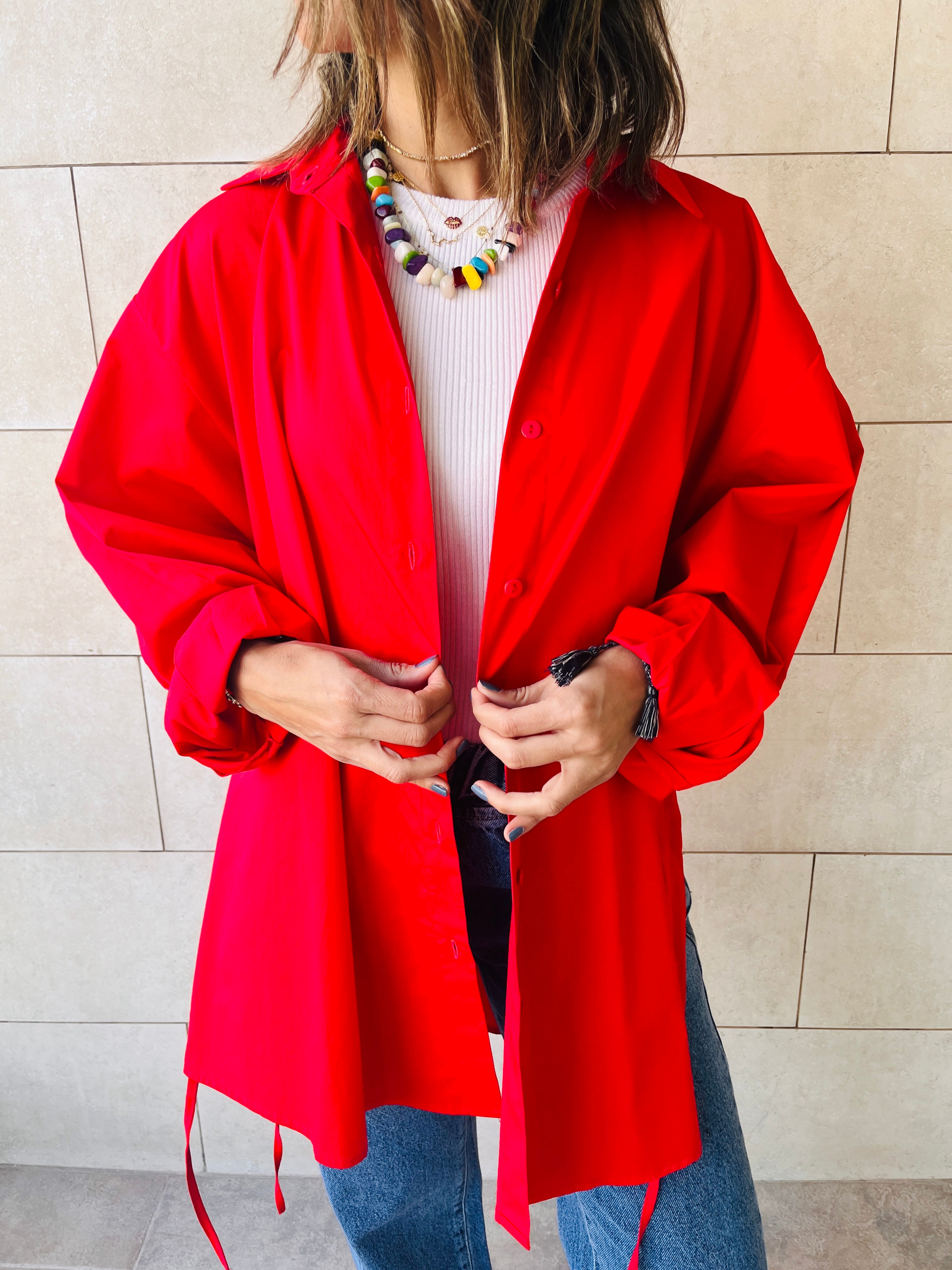 Red Everywhere You Go Poplin Shirt