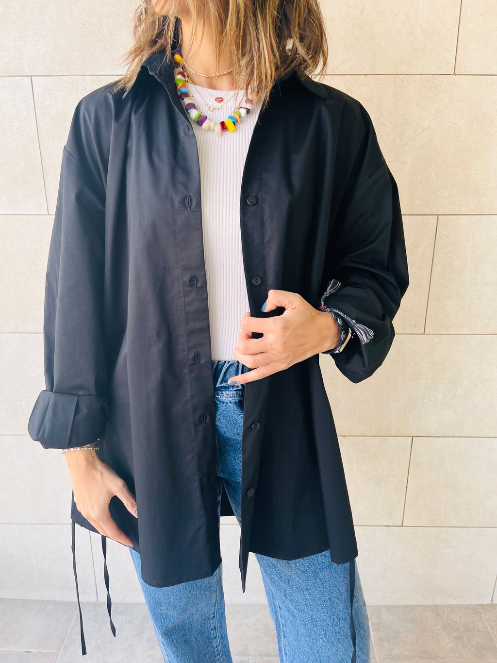 Black Everywhere You Go Poplin Shirt