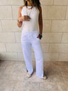 white Elastic Waist Split Hem Jeans