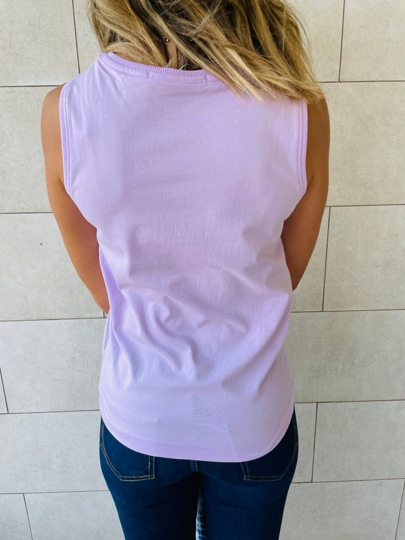 Pink & Grey & Lilac Sleeveless T-Shirt