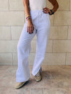 white Elastic Waist Split Hem Jeans