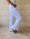 white Elastic Waist Split Hem Jeans