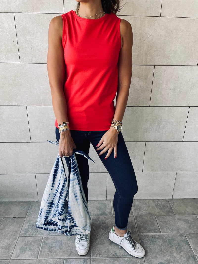 Black & Red & Beige Sleeveless T-Shirt