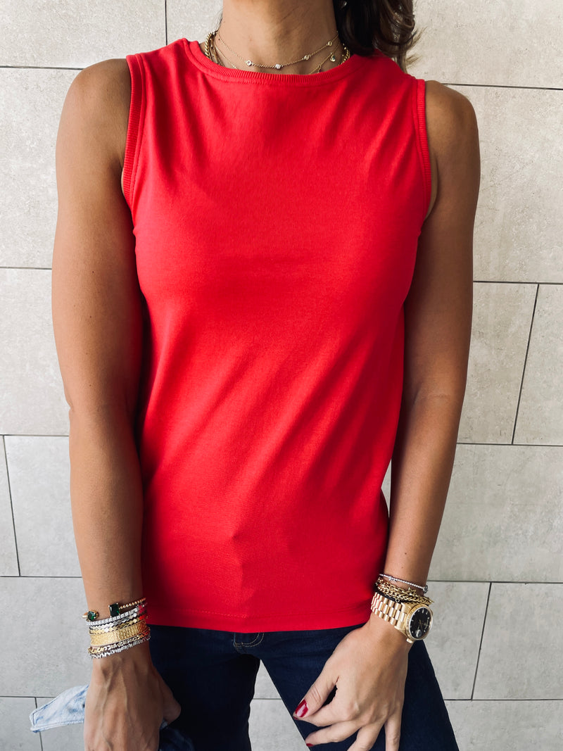 Black & Red & Beige Sleeveless T-Shirt