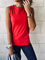 Black & Red & Beige Sleeveless T-Shirt