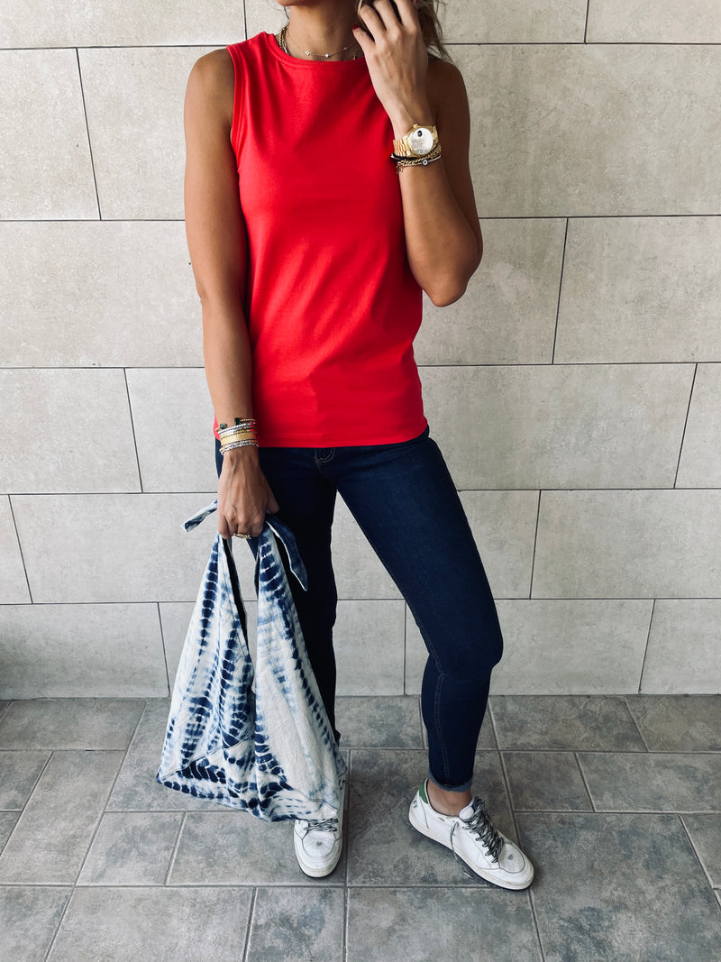 Black & Red & Beige Sleeveless T-Shirt