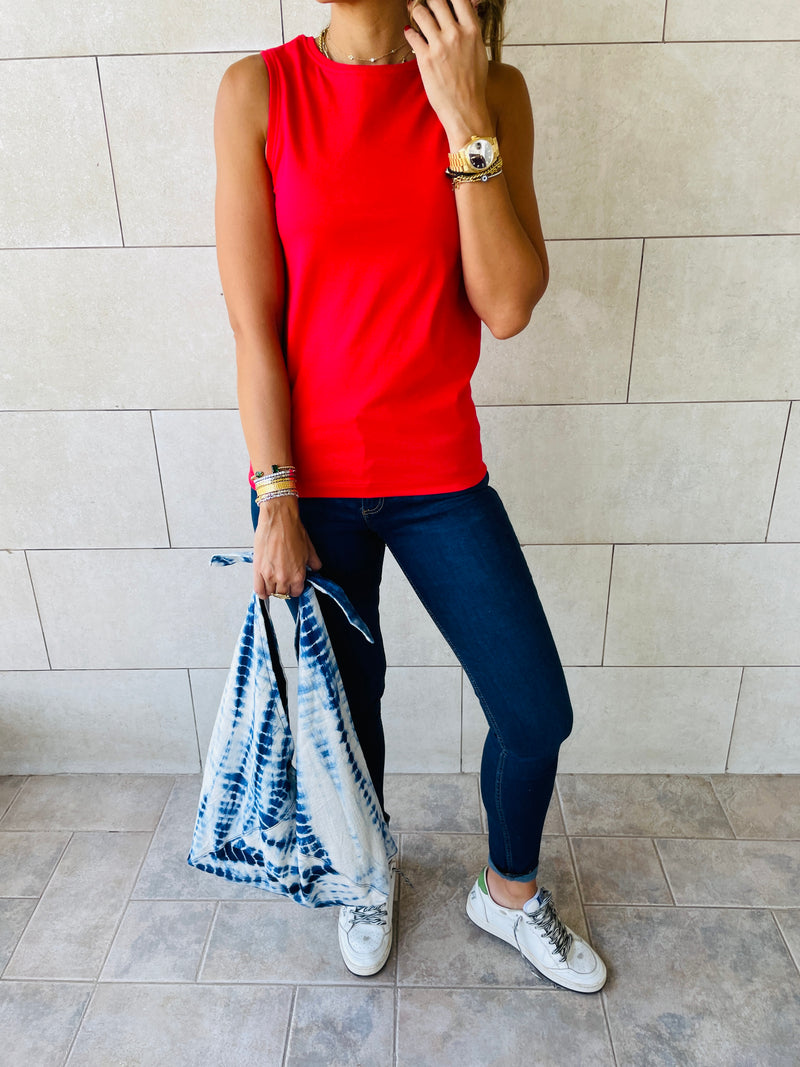 Black & Red & Beige Sleeveless T-Shirt