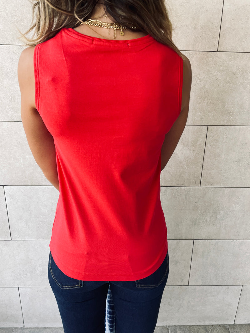 Black & Red & Beige Sleeveless T-Shirt