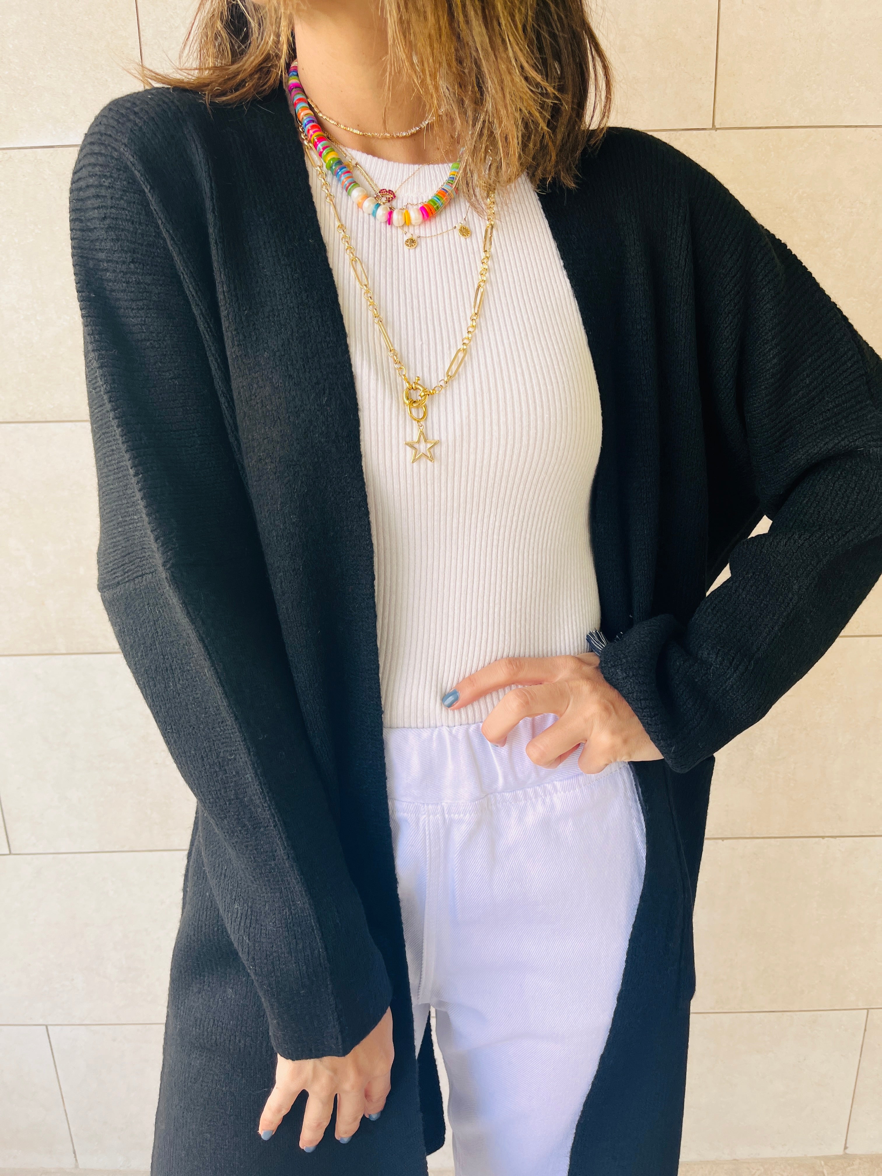 Black Chilly Night Longline Cardigan