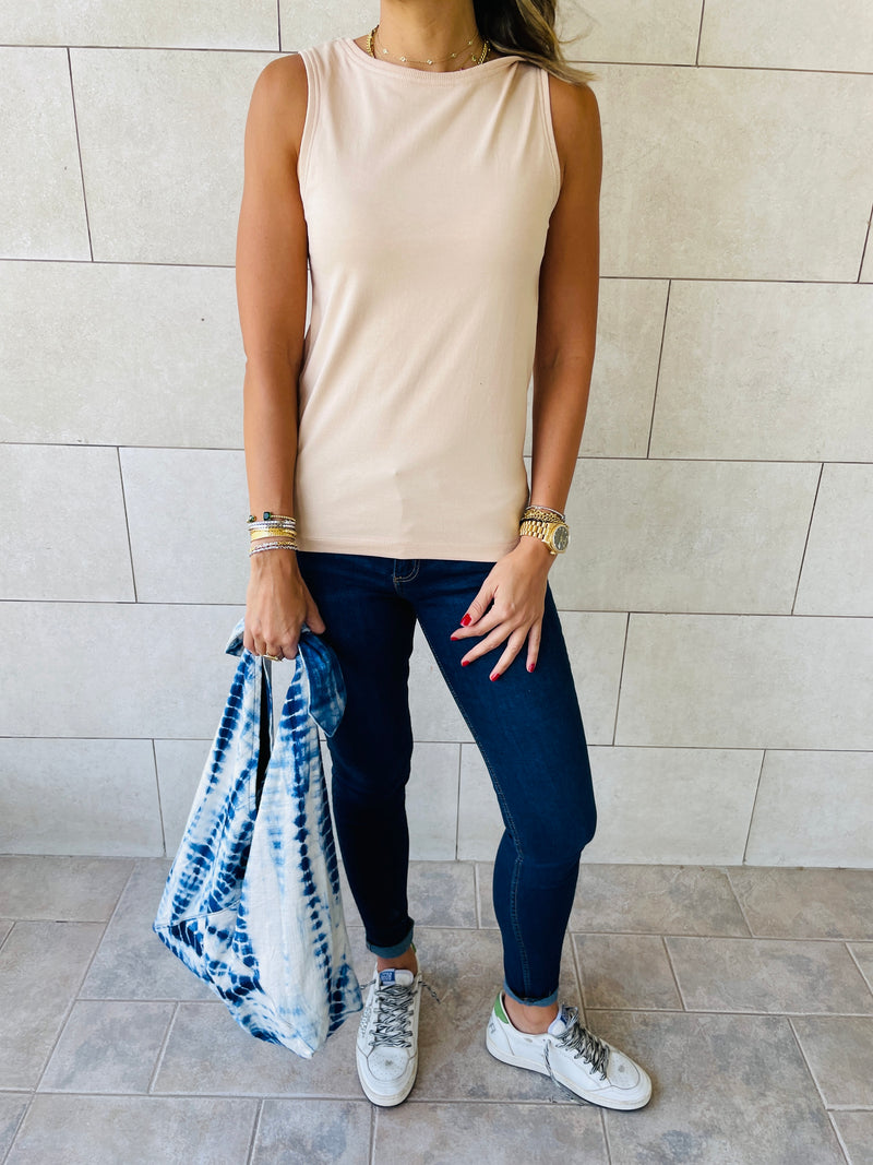 Black & Red & Beige Sleeveless T-Shirt