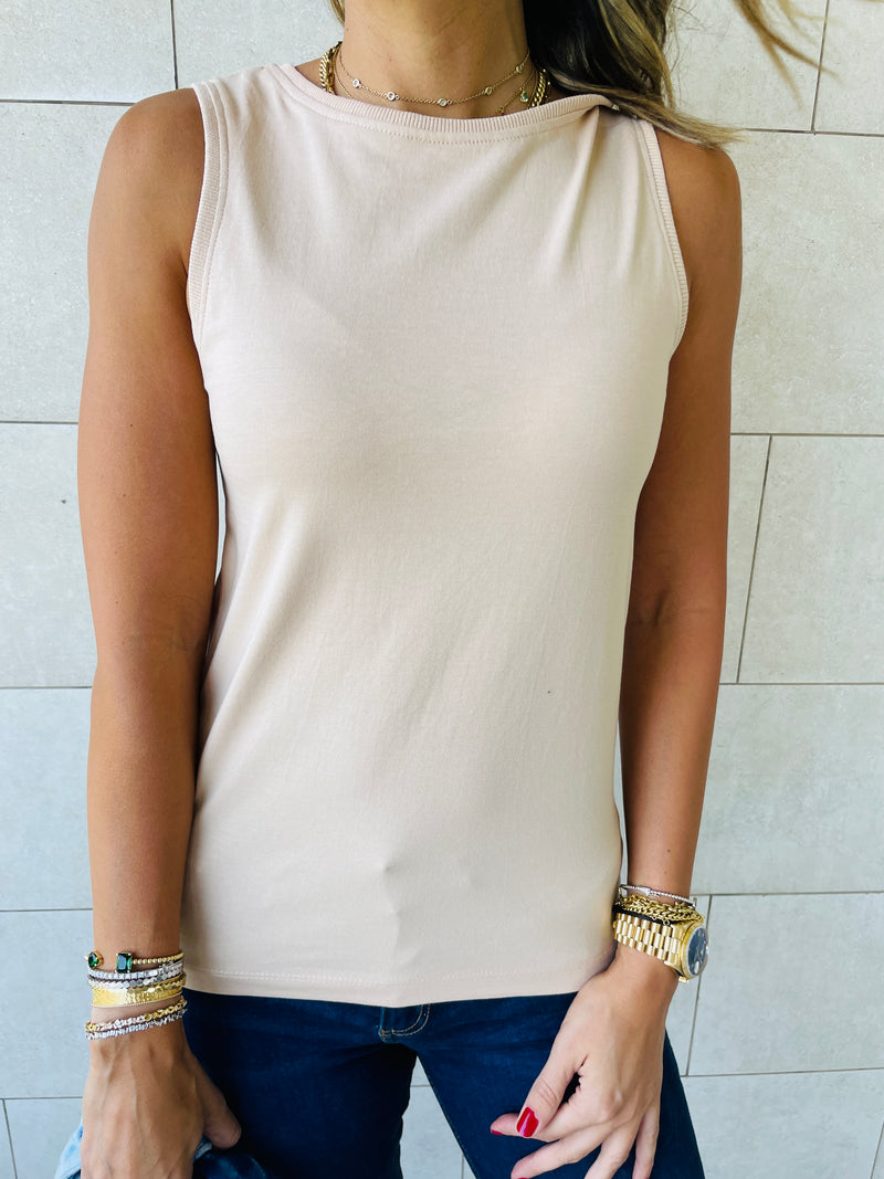 Black & Red & Beige Sleeveless T-Shirt