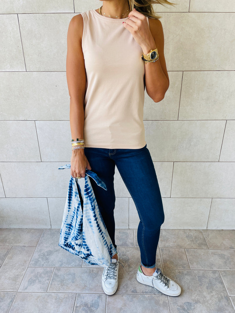 Black & Red & Beige Sleeveless T-Shirt