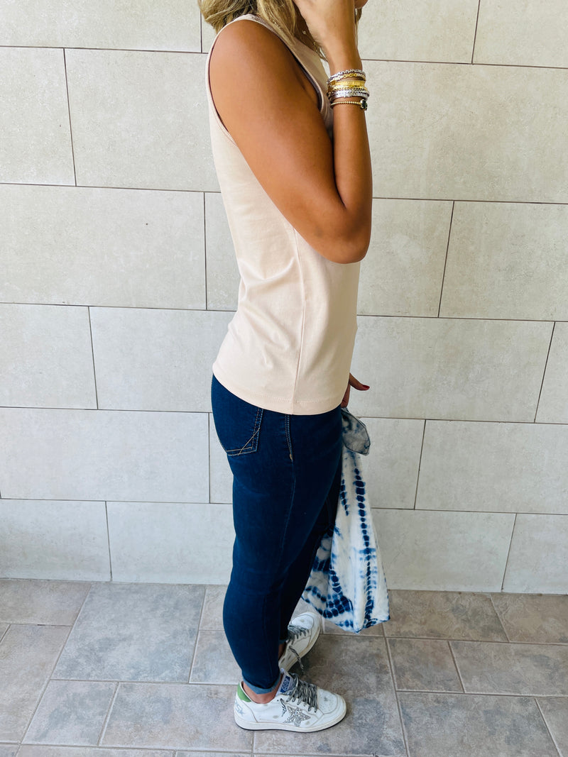 Black & Red & Beige Sleeveless T-Shirt