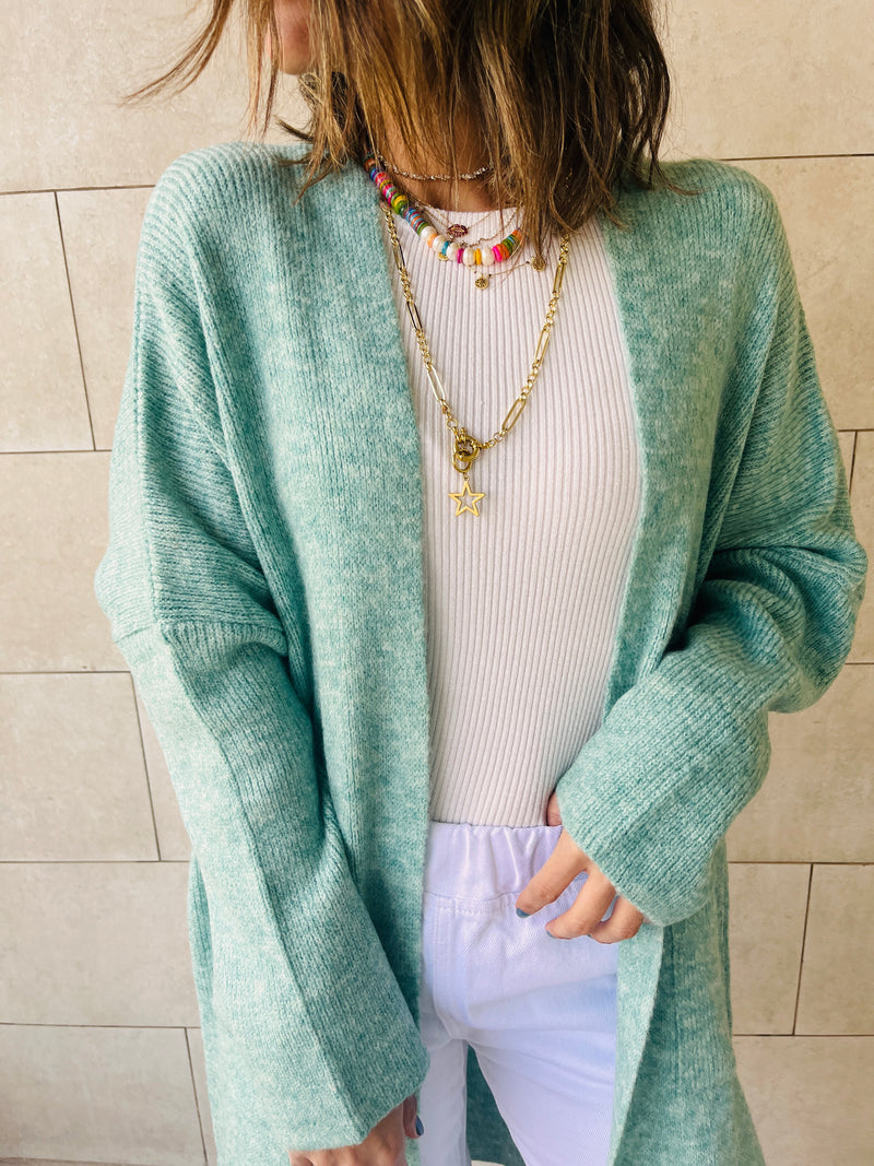 Turquoise Chilly Night Longline Cardigan