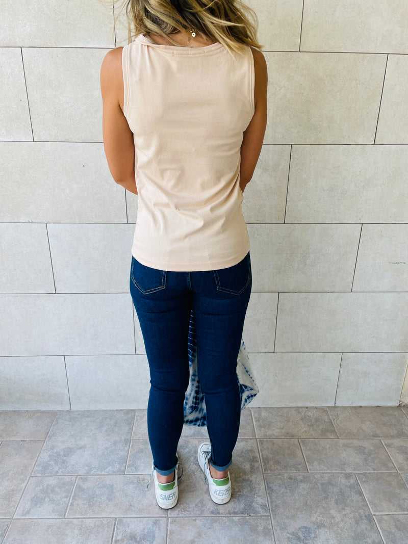Black & Red & Beige Sleeveless T-Shirt