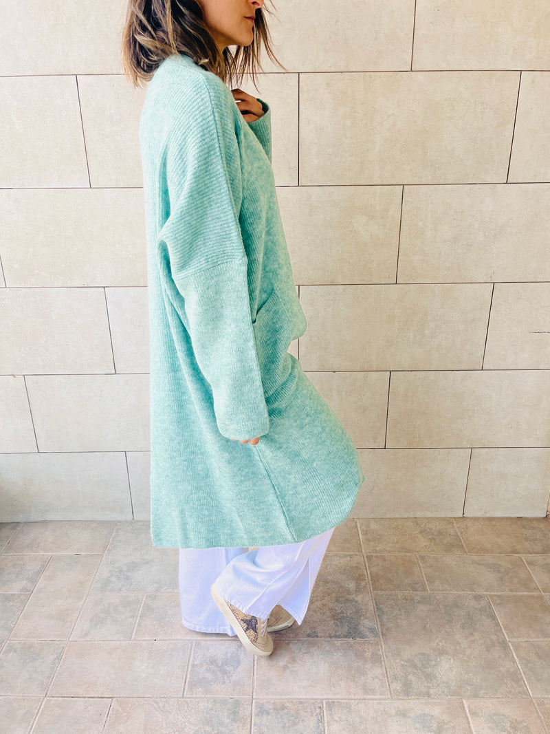 Turquoise Chilly Night Longline Cardigan