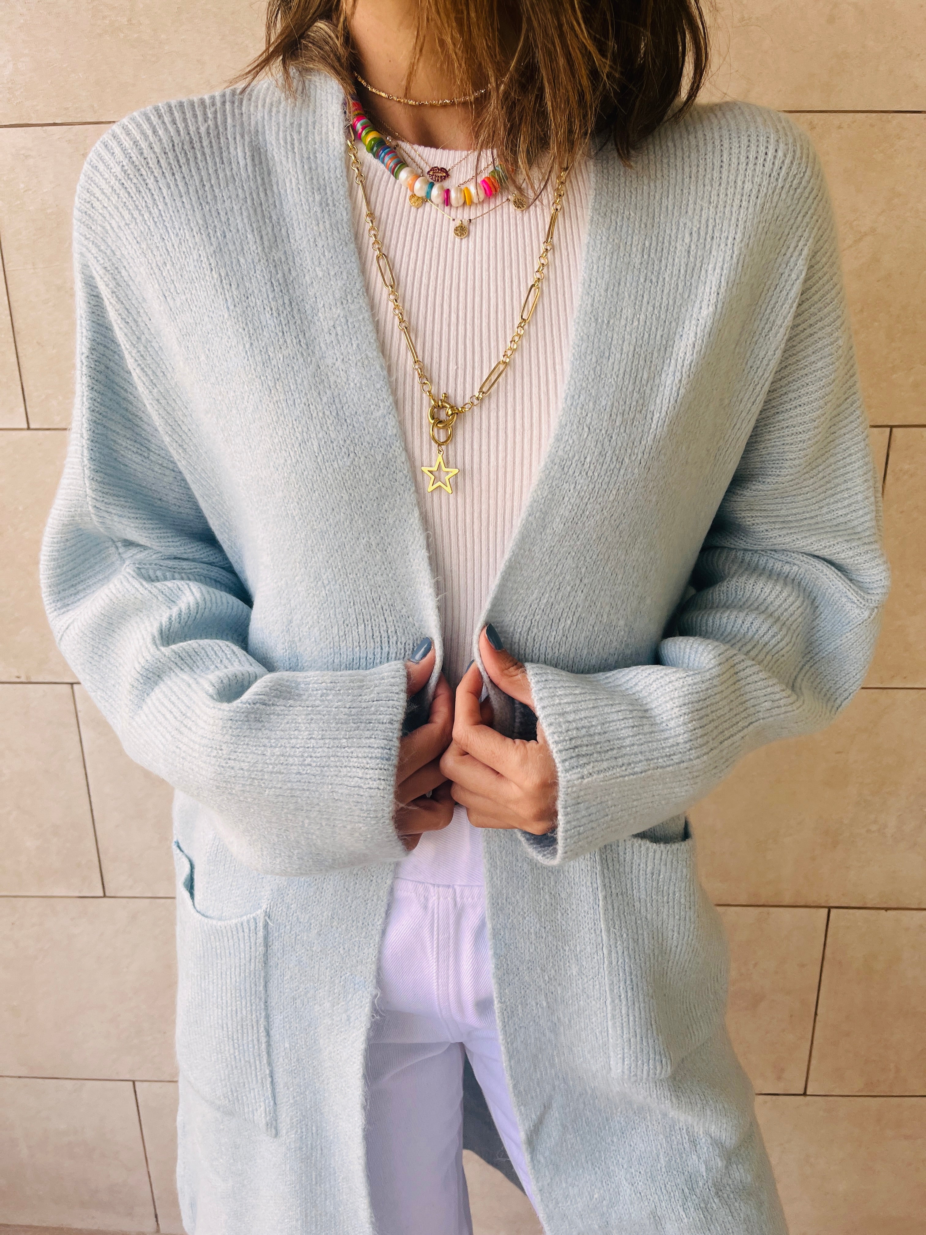 Baby Blue Chilly Night Longline Cardigan
